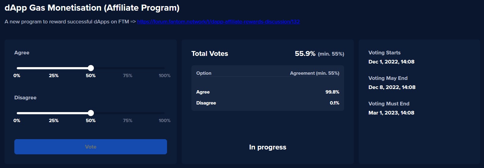 Screenshot showing the dApp Gas Monetisation governance proposal